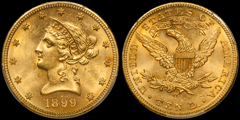 1899-O With Motto $10.00 Gold Eagle, PCGS MS64 CAC. Images courtesy Doug Winter
