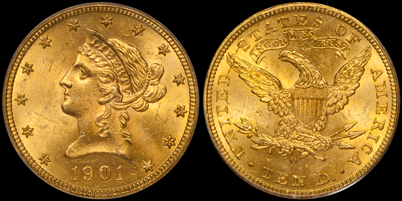 1901-O With Motto $10.00 Gold Eagle, PCGS MS64. Images courtesy Doug Winter