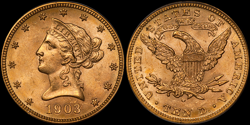 1903-O With Motto $10.00 Gold Eagle, PCGS MS64 CAC. Images courtesy Doug Winter