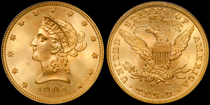 1904-O With Motto $10.00 Gold Eagle, PCGS MS65. Images courtesy Doug Winter