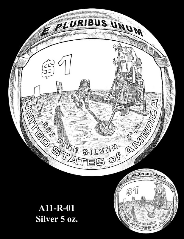 2019 Apollo 11 50th Anniversary Commemorative Coin Program design candidates. Image courtesy U.S. Mint
