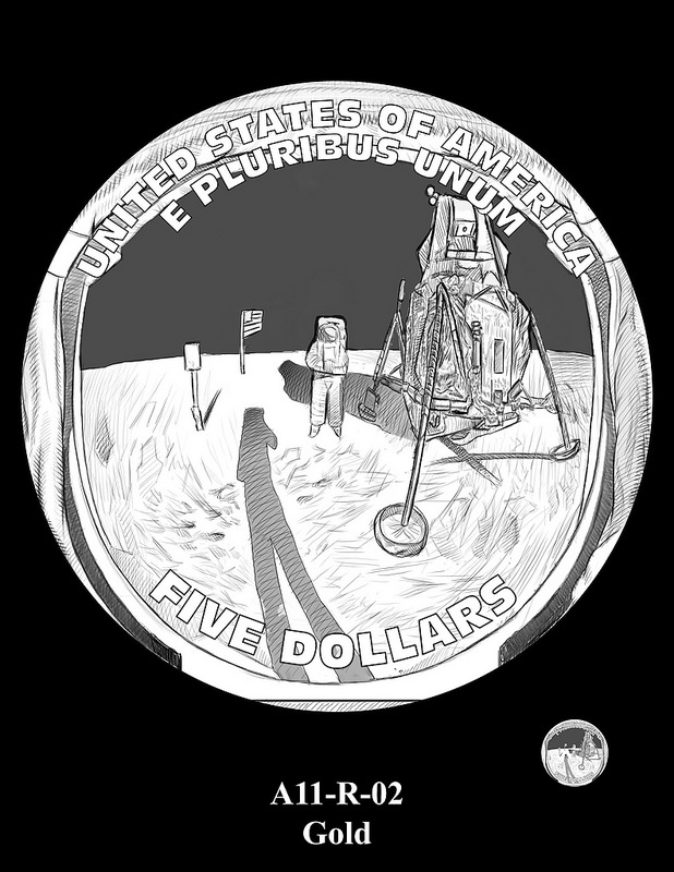 2019 Apollo 11 50th Anniversary Commemorative Coin Program design candidates. Image courtesy U.S. Mint
