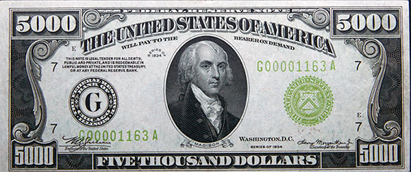 $5000 Federal Reserve Note - Goldberg Auctions