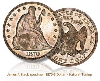 James A. Stack 1870-S dollar with natural toning
