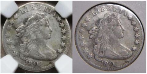 Plugged example, 1807 dime