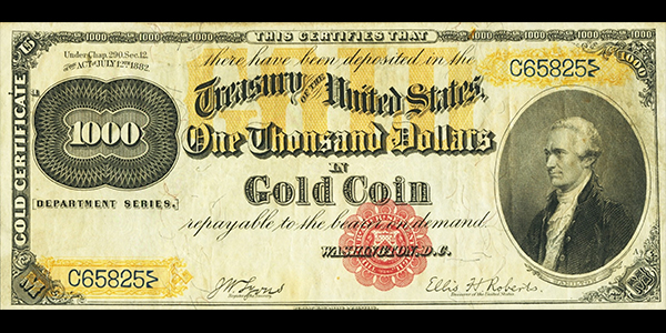 1882 Gold Certificate - Heritage Platinum Currency Auction