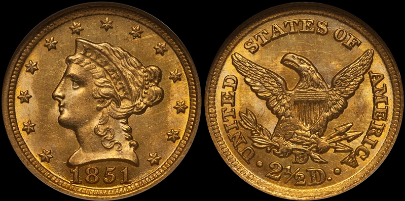 1851-D $2.50 NGC MS65. Images courtesy Doug Winter