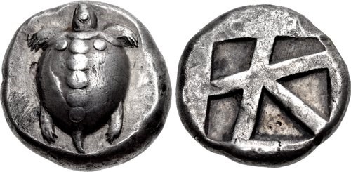 A silver stater from Aegina. Images courtesy Classical Numismatic Group, NGC