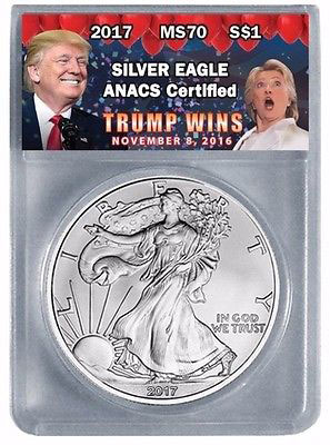 Trump Wins 2016 American Silver Eagle Hillary Clinton Balloon label from ANACS