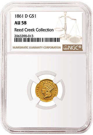 1861 Dahlonega $1 gold coin. Image courtesy NGC
