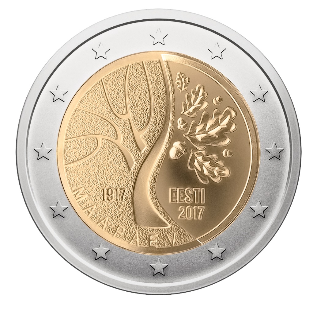 Estonia 2017 100th Anniversary of Independence 2 Euro bimetallic coin. Image courtesy Bank of Estonia