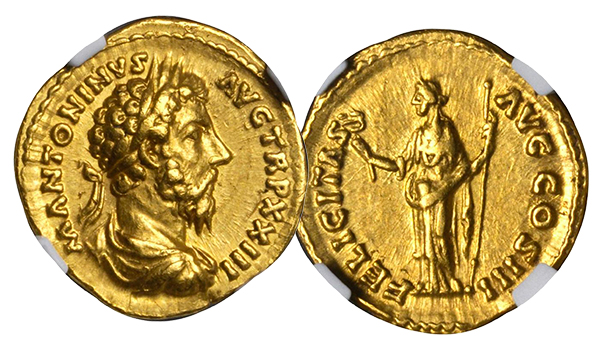 MARCUS AURELIUS, A.D. 161-180. AV Aureus (7.15 gms), Rome Mint, ca. A.D. 168-169.