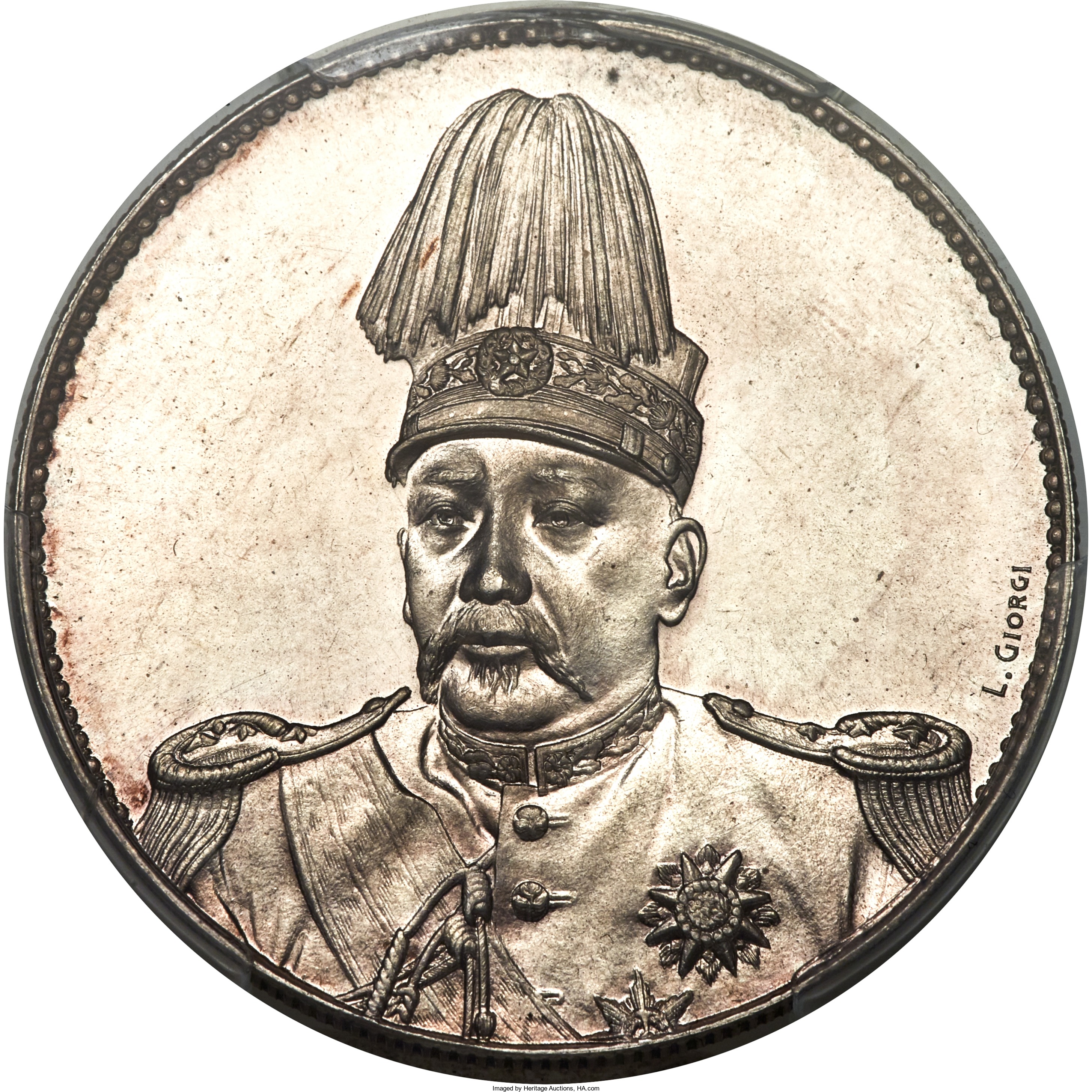 1914 Republic Yuan Shih-kai Silver "L. Giorgi" Pattern Specimen Dollar SP65 PCGS. Image courtesy Heritage Auctions