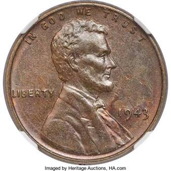 United States 1943 Bronze Lincoln Cent. image courtesy HA.com