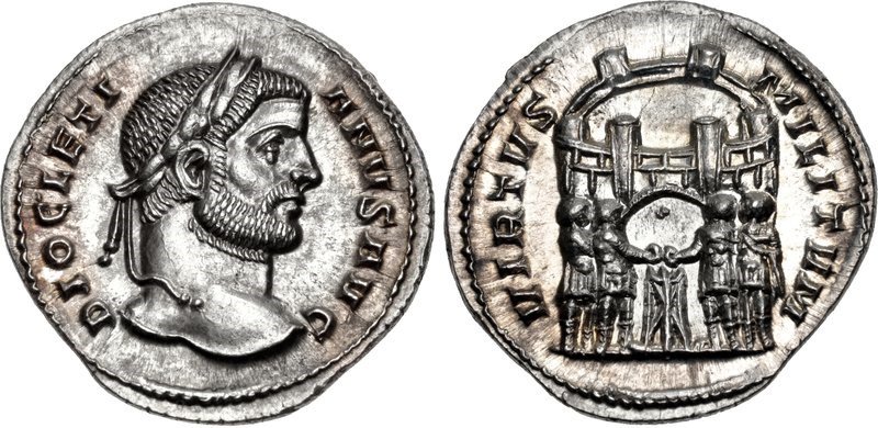 An argenteus of the emperor Diocletian, issued c.295 CE. Images courtesy CNG, NGC