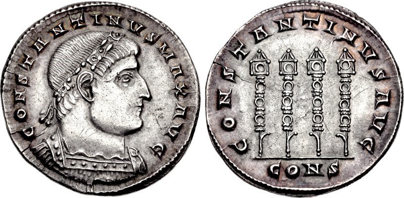 A miliarense of the emperor Constantine the Great, issued in 335 CE. Images courtesy CNG, NGC