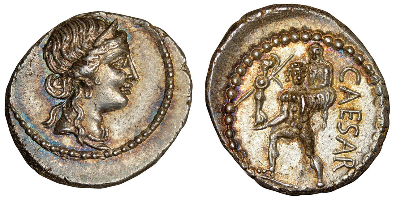 ROMAN IMPERATORIAL. Julius Caesar. (Dictator, d. 44 BCE). Struck circa 48-46 BCE. AR Denarius. Images courtesy Atlas Numismatics