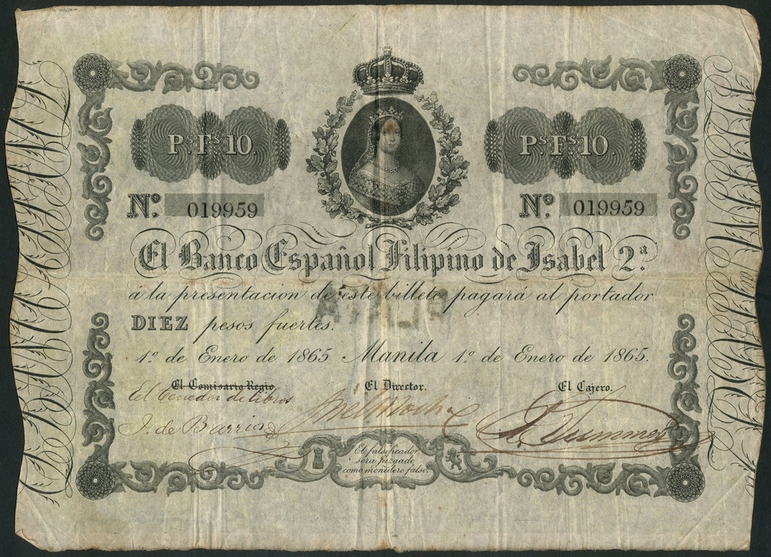 Spanish Philippines, El Banco Espanol Filipino de Isabel, 10 pesos. Images courtesy Spink Auctions