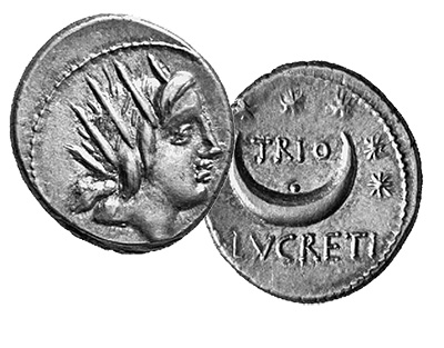 Lucretius Denarius - Crescent Star on Ancient Coin