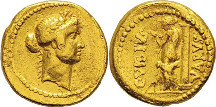 AV Aureus C. Vibius Varus 42 BC