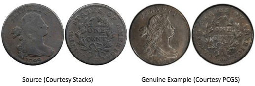 1799 "S-189" large cent counterfeit attribution guide image 2