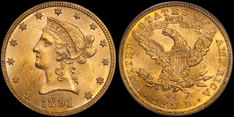 1891-CC $10.00 PCGS MS63 CAC. Images courtesy Doug Winter