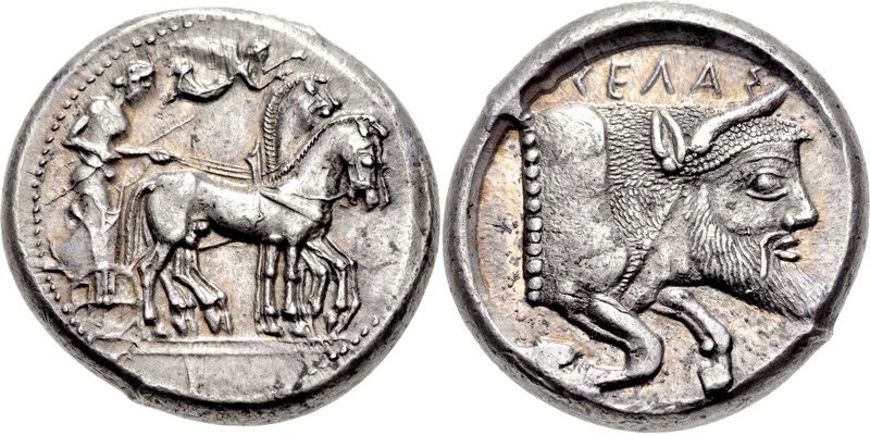 Gela Tetradrachm. Images courtesy of Classical Numismatic Group, Inc. (CNG) and Numismatic Guaranty Corporation (NGC)