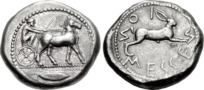 Messana Tetradrachm. All images courtesy of Classical Numismatic Group, Inc. (CNG) and Numismatic Guaranty Corporation (NGC)