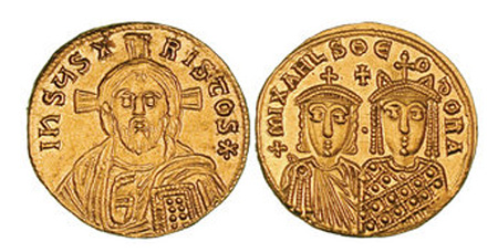 Michael III & Theodora (842-56 CE). Gold solidus (4.35 gm)