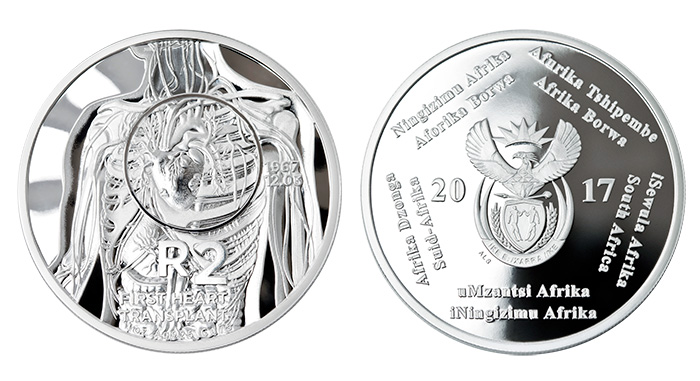 South African Mint R2 coin celebrating the first successful Heart Transplant.