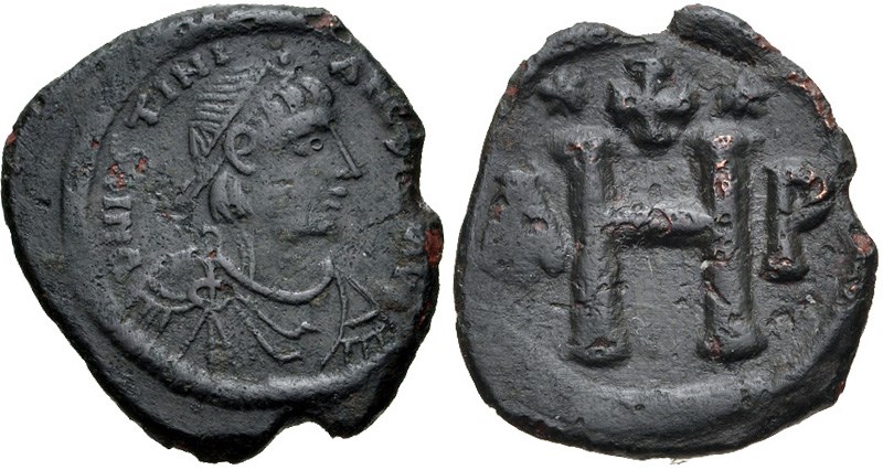 Antik Bizans bronz sikkeleri, Selanik'ten 8 numaralı I. Justinian bronz.  Görüntüler CNG, NGC izniyle sağlanmıştır
