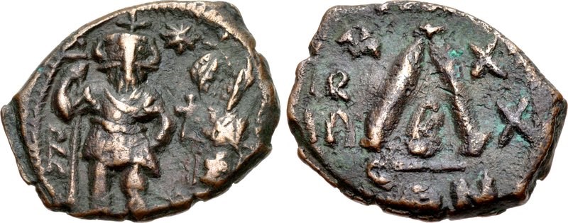 Bizans antik bronz madeni para, 30 nummi (3/4-follis).  Görüntüler Classical Numismatic Group, NGC'nin izniyle kullanılmıştır