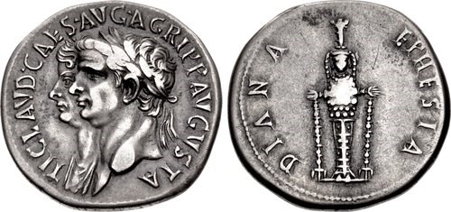 Cistophorus with busts of the emperor Claudius and his wife Agrippina Junior, NGC Ancients
