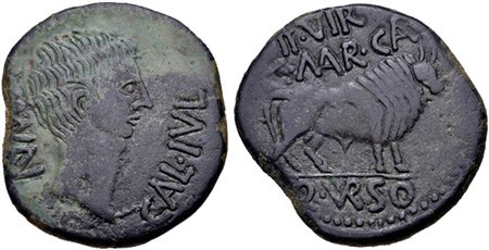 Roma İmparatorluk İl Parası, İspanya'da Calagurris'in 26 mm bronz.  Resimler NGC Ancients'in izniyle kullanılmıştır