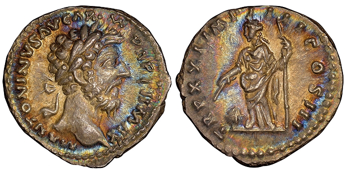 Atlas Numismatics - Attractively Toned Marcus Aurelius Denarius