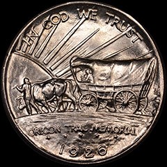 Reverse, genuine 1926 Oregon Trail commemorative half dollar. Image courtesy NGC