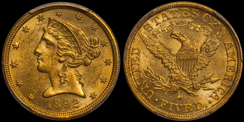 1892-O $5.00 PCGS MS61 CAC. Images courtesy Doug Winter