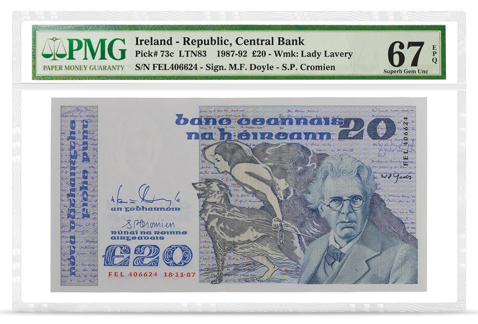 Ireland - Republic, Central Bank, Pick# 73c, 1987-92, £20, front PMG graded 67 Superb Gem Uncirculated EPQ