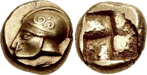 Phocaea hecte depicting a helmeted head, c.521 to 478 BCE. Images courtesy CNG, NGC