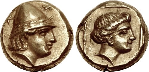 Mytilene hectae of the period c.377 to 326 BCE. Images courtesy CNG, NGC
