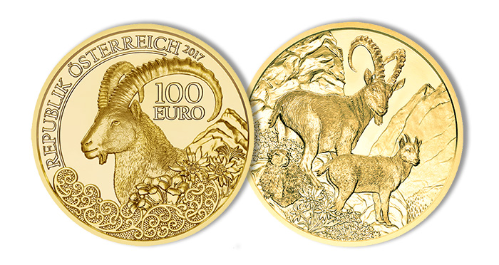 Apline Ibex 100 euro gold coin - Austrian Mint