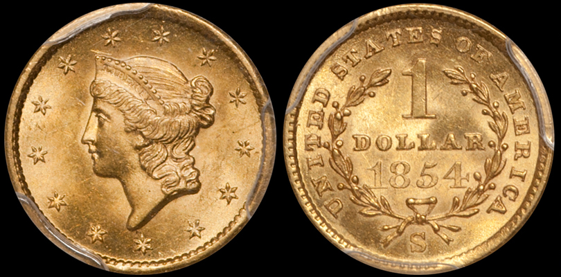 1854-S $1.00 PCGS MS64 CAC. Images courtesy Douglas Winter Numismatics