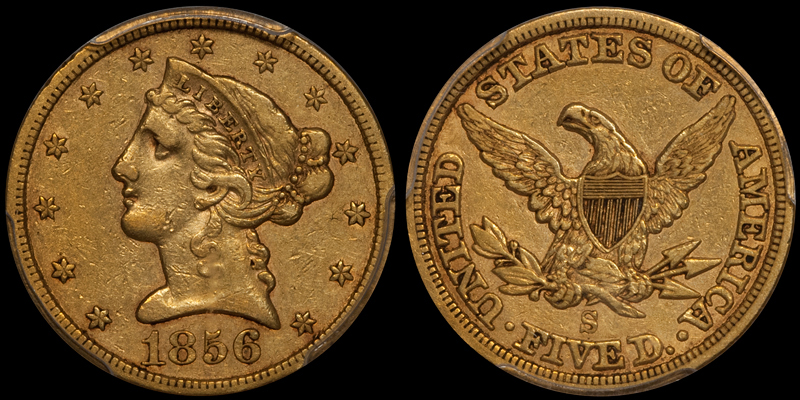 1856-S $5.00 PCGS EF40 CAC. Images courtesy Doug Winter