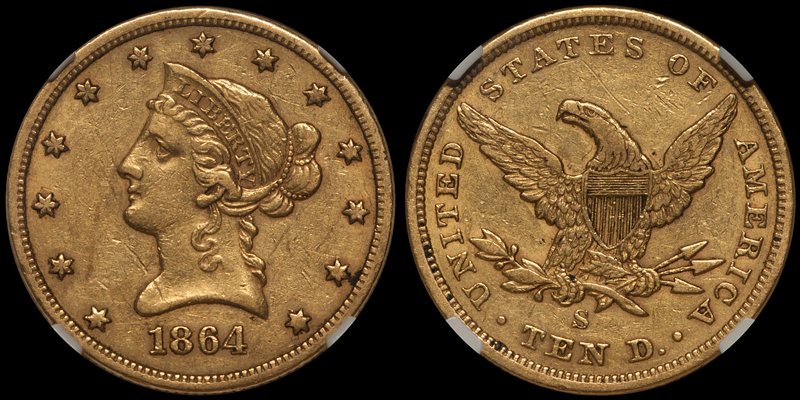 1864-S $10.00 NGC EF45. Images courtesy Doug Winter