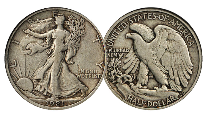 1921-D Walking Liberty Half Dollar. VF-30 (NGC). Price Realized: $1.265.