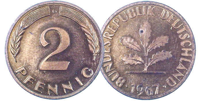Scarce 2 Pfennig 1967G Iron