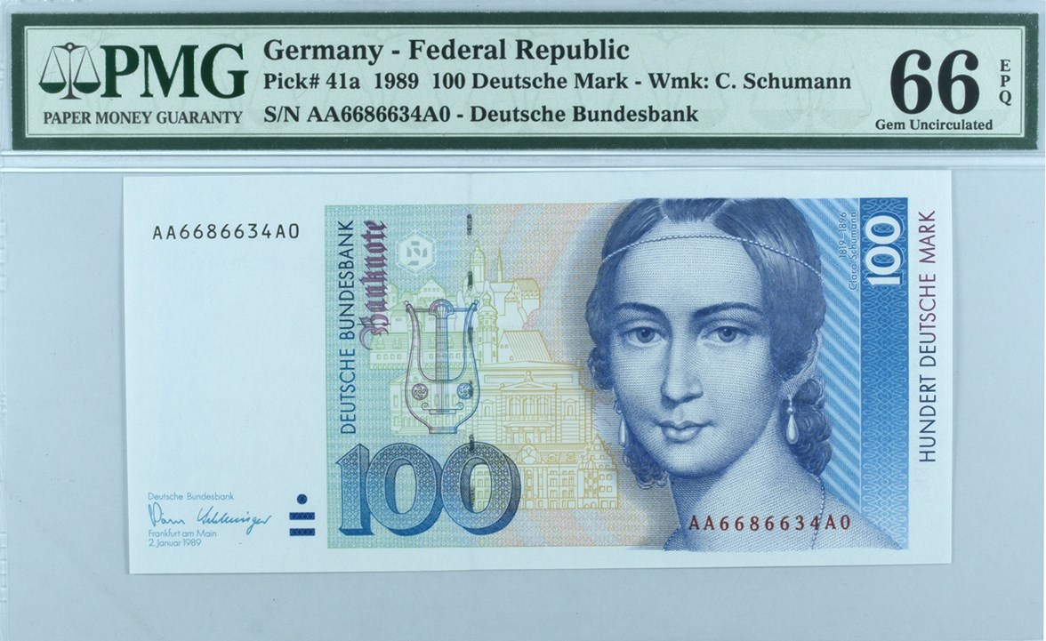 Federal Republic of Germany 100 Deutsche Mark. Image courtesy Paper Money Guaranty