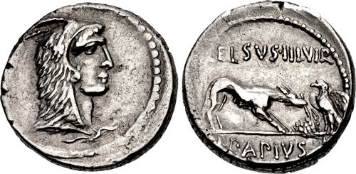Denarius of L. Papius Celsus, 45 BCE. NGC