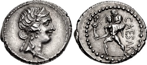 Denarius of Julius Caesar, c.48-46 BCE. NGC