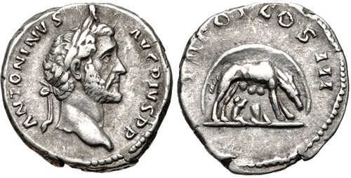 Denarius of Antoninus Pius, c. 140 CE. NGC